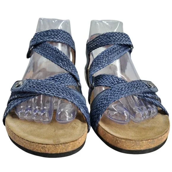 Taos Universal Blue Leather Comfort Wedge Sandals Size 38 US 7-7.5 Adjustable - Picture 2 of 13